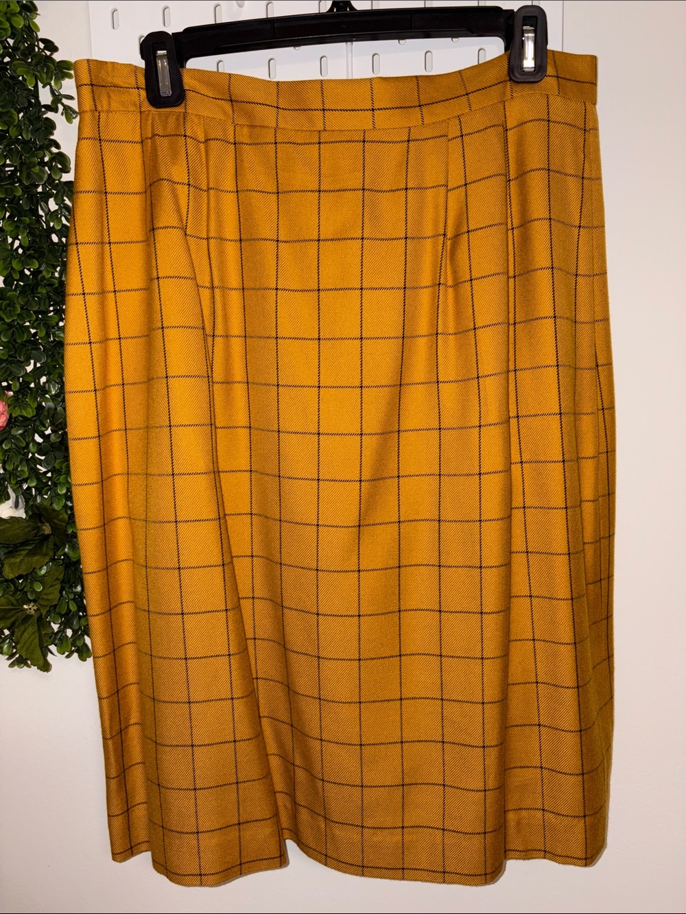 RAFAEL Mustard Yellow Windowpane Midi Skirt